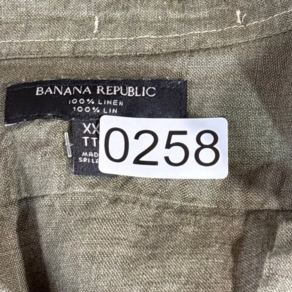 Banana Republic Linen Resort Shirt Casual Button Down Men’s XXL Olive Green